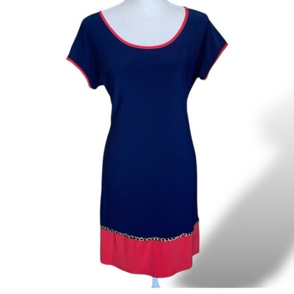 DRESS sz 12, colorblock ,gold colored chain detail , heavy ,fitted,MSK,Macy’s - Picture 13 of 13